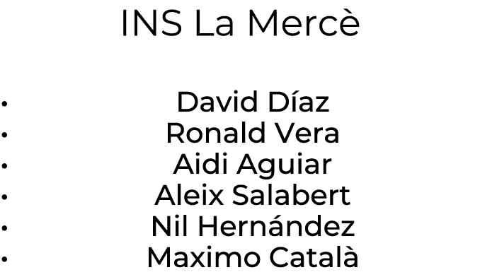 INS La Merc • David D az • Ronald Vera • Aidi Aguiar • Aleix Salabert • Nil Hern ndez • Maximo Catal 