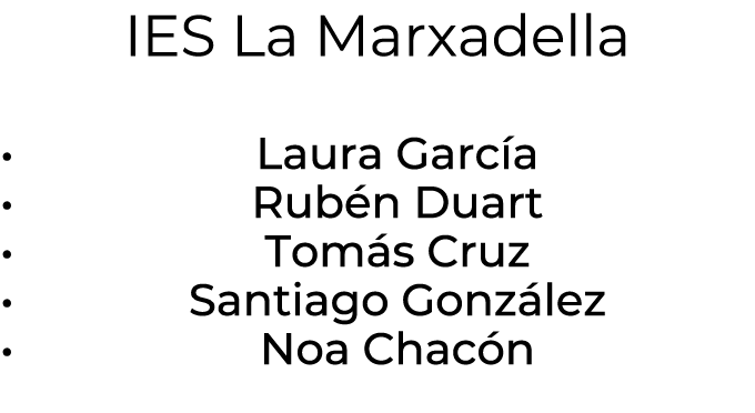 IES La Marxadella • Laura Garc a • Rub n Duart • Tom s Cruz • Santiago Gonz lez • Noa Chac n 