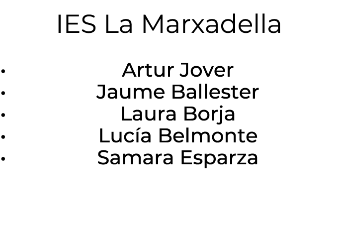 IES La Marxadella • Artur Jover • Jaume Ballester • Laura Borja • Luc a Belmonte • Samara Esparza 